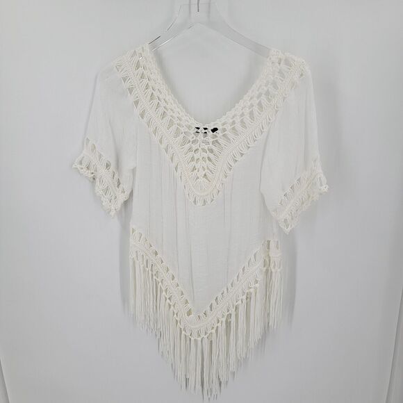 Vivid Importers of NY Top Women's Small Crochet Fringe Boho Cover-up - Picture 6 of 10